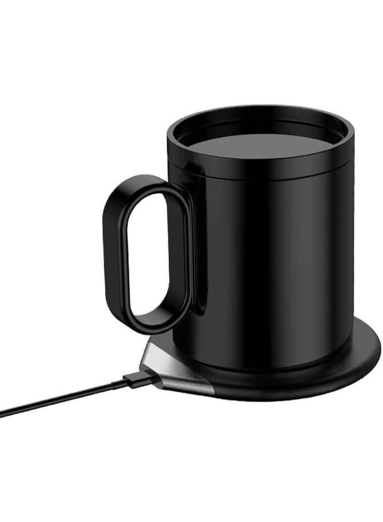 كوب قهوة سيراميك ذكي مع قاعدة تسخين لاسلكية وغطاء، بمنفذ Type-C، أسود - Image 1