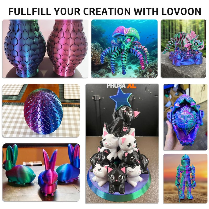 LOVOON 3D Printer Filament, Tricolor PLA Filament 1.75mm Silk Rainbow Filament Green-Red-Blue, 3D Printing Accessories PLA Filament Multicolor, Dimensional Accuracy +/-0.02mm, 2.2lbs/Spool - Image 5
