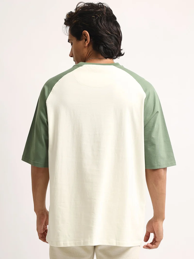 Maniac  Maniac Mens Printed Round Neck Raglan Half Sleeve Biscuit and Brown Cotton Tshirt for Men | Best Price UAE