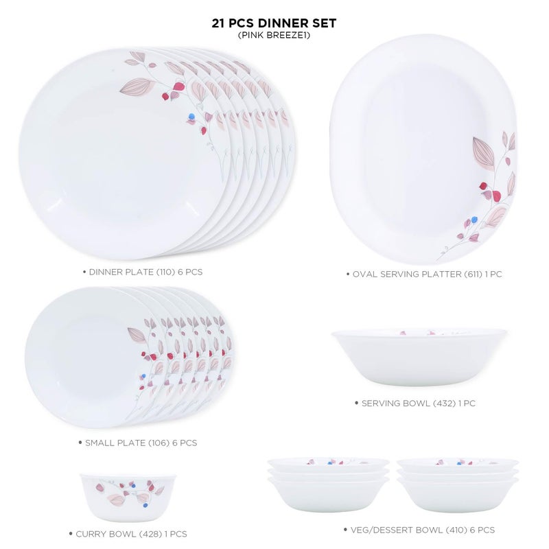 Corelle Pink Breeze1-21 Pcs Dinner Set | for Family of 6| Break & Chip Resistant | Lightweight & Durable | Microwave & Dishwasher Safe - Image 2