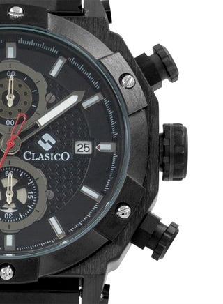 Vortex 6-Hands Chronograph Watch – Stealth Black Octagon Chronograph Edition with Steel Bracelet – Elite Y121 Calibre Movement – Waterproof Design - view 2