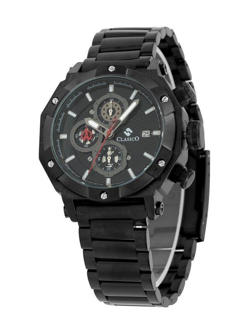 Clasico Vortex 6-Hands Chronograph Watch – Stealth Black Octagon Chronograph Edition with Steel Bracelet – Elite Y121 Calibre Movement – Waterproof Design  - Image 3