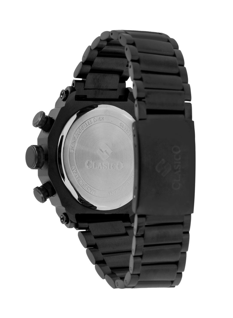 Clasico Vortex 6-Hands Chronograph Watch – Stealth Black Octagon Chronograph Edition with Steel Bracelet – Elite Y121 Calibre Movement – Waterproof Design  - Image 4