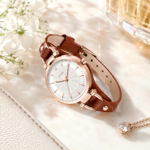 BUREI Women Watches Simple Leather Strap Watch Analog Quartz Watches Small Thin Ladies Watch Bracelet Band Wristwatch Gifts for Women - Image 3