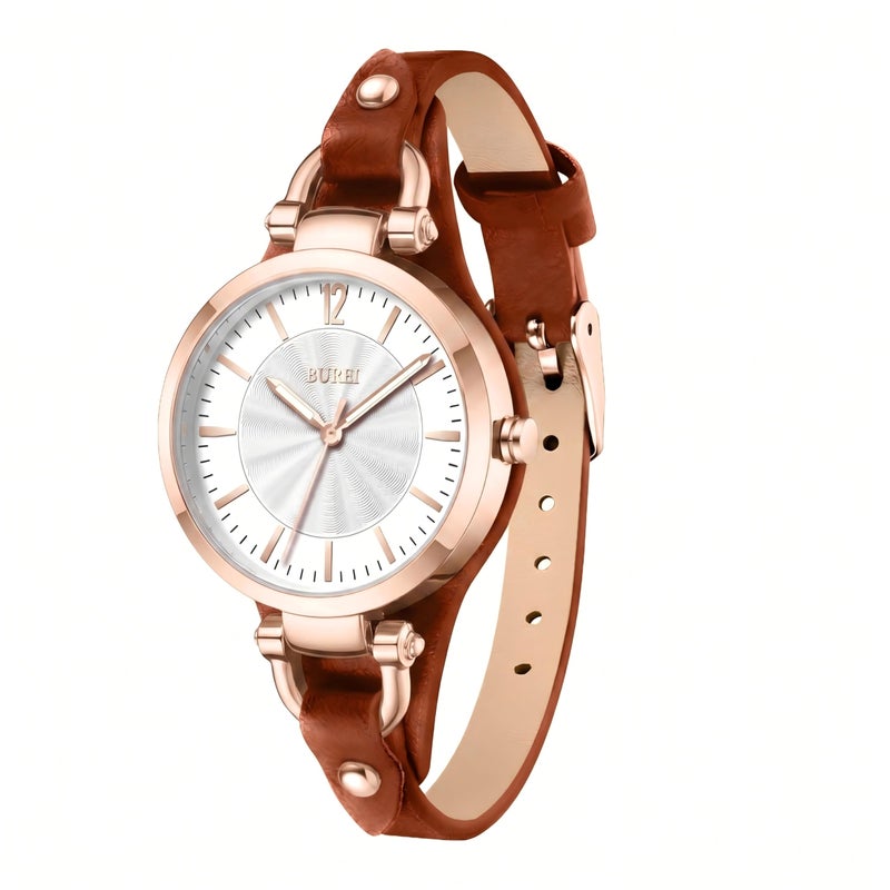 BUREI Women Watches Simple Leather Strap Watch Analog Quartz Watches Small Thin Ladies Watch Bracelet Band Wristwatch Gifts for Women - Image 2