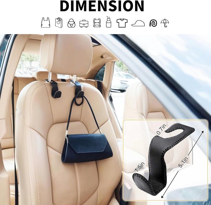 EldHus Headrest Hooks for Purses and Bags, 2 Pack Car Seat Hooks for Grocery Bag Handbag, Metal Car Purse Holder Covered by Leather, Black - Image 3