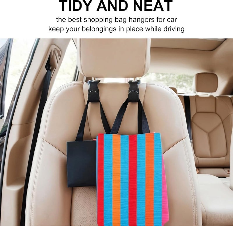 EldHus Headrest Hooks for Purses and Bags, 2 Pack Car Seat Hooks for Grocery Bag Handbag, Metal Car Purse Holder Covered by Leather, Black - Image 2