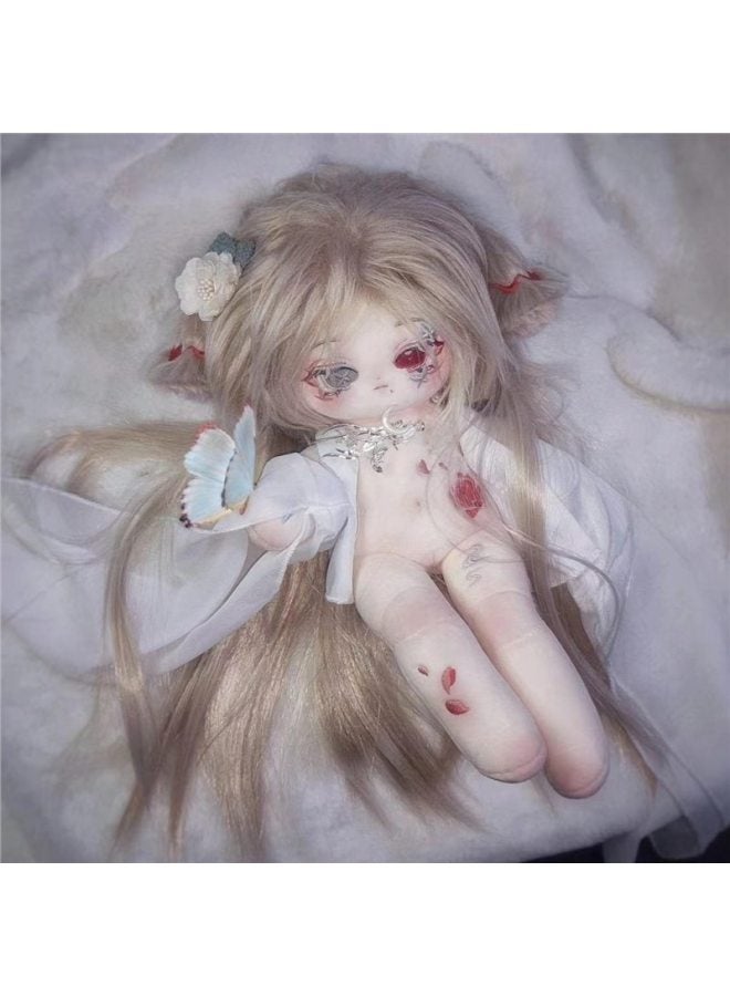 Red Medicine Cotton Doll 20cm Handsome Girl 30cm Long Legs Cute Doll Birthday Gift With Skeleton-Specification:Long Legs 30cm Without Frame-Color:Red Medicine Naked Baby + Animal Ears + Magnetic Animal Tail