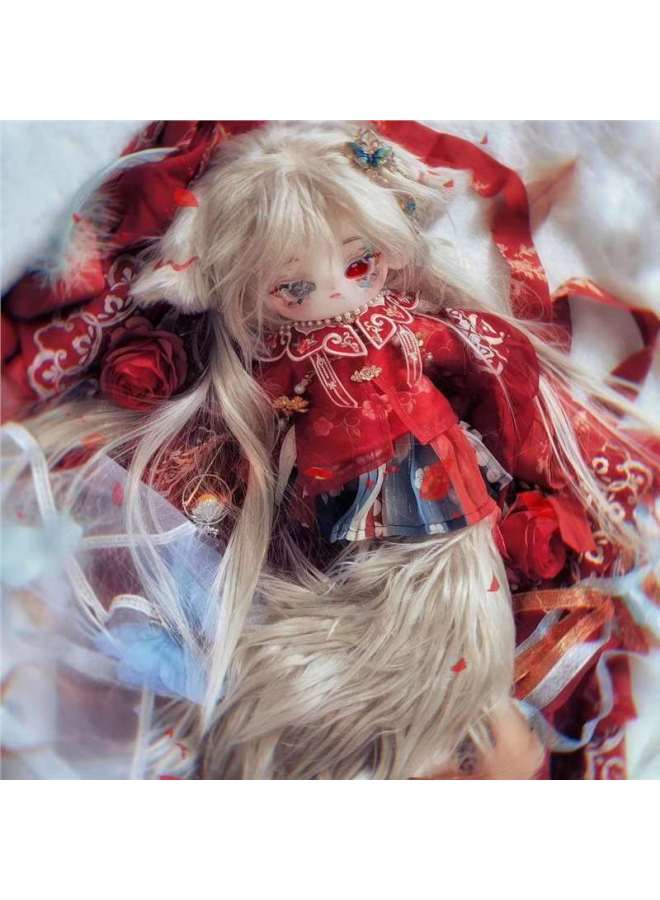Red Medicine Cotton Doll 20cm Handsome Girl 30cm Long Legs Cute Doll Birthday Gift With Skeleton-Specification:Long Legs 30cm Without Frame-Color:Red Medicine Naked Baby + Animal Ears + Magnetic Animal Tail