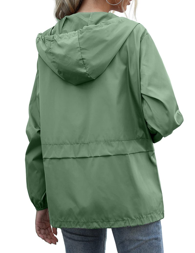 JMinger Women's Cycling Rain Jackets Waterproof Windbreaker Running Jackets Rain Gear Packable Lightweight Hooded Green - Image 4