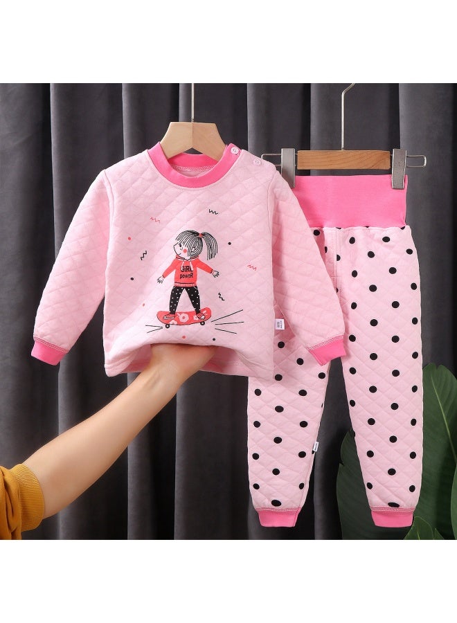 Kidsren's Thermal Intimates Set Three-layer Quilted Thickeneding Boys And Girls Autumn And Winter Home Clothes Baby Kidsren's Clothing