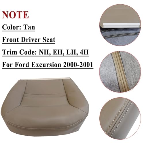 NLQR Front Driver Side Bottom Replacement Microfiber Leather Seat Cover Tan Compatible with Ford Excursion Limited XLT 2000 2001 - Image 5