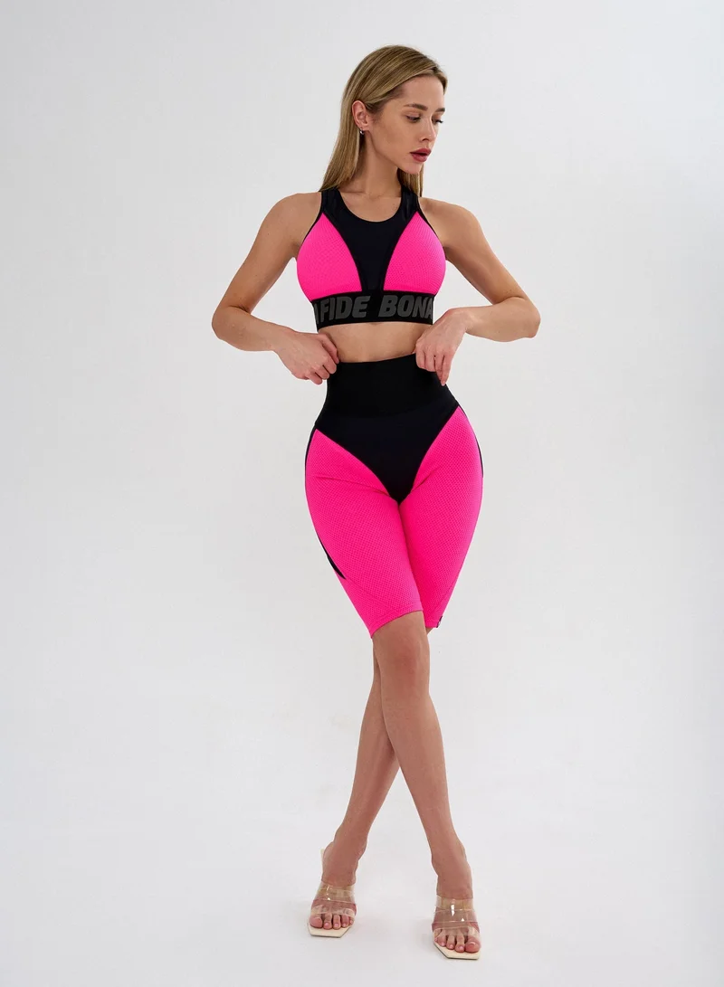 Bona Fide Bona Cycling Extra Push-up Corsage Neon Pink Bona Fide Premium Quality High Waist Biker Shorts for Women with Body Shape - Womens Shorts for Gym, Workout for Women | Best Price UAE