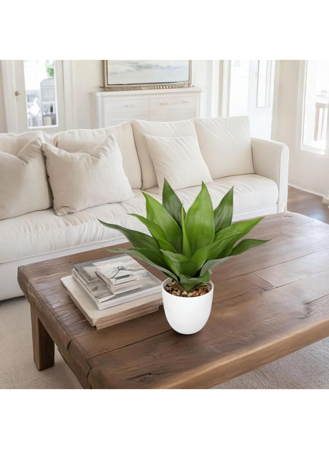 Large Artificial Agave Plant, 15.7" Tall Faux Succulent Potted with Real Stone Pebbles, Green - Image 3