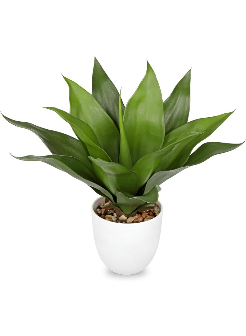 Large Artificial Agave Plant, 15.7" Tall Faux Succulent Potted with Real Stone Pebbles, Green - Image 1