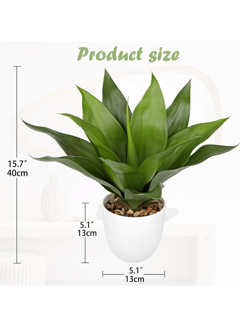 Large Artificial Agave Plant, 15.7" Tall Faux Succulent Potted with Real Stone Pebbles, Green - Image 2