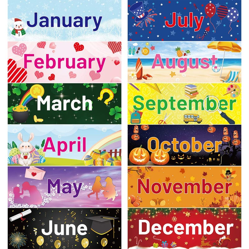Fancy Land Holiday Monthly Headliners Seasonal 12 Months of The Year Headers for Classroom Bulletin Board Set Decoration - Image 1