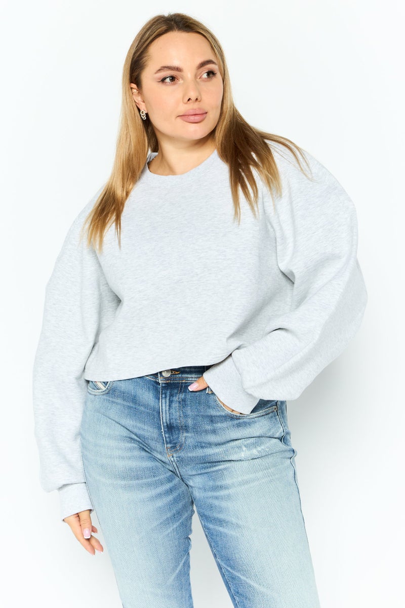 MONKI Women Crew Neck Heather Sweatshirts, Grey Heather - Image 1