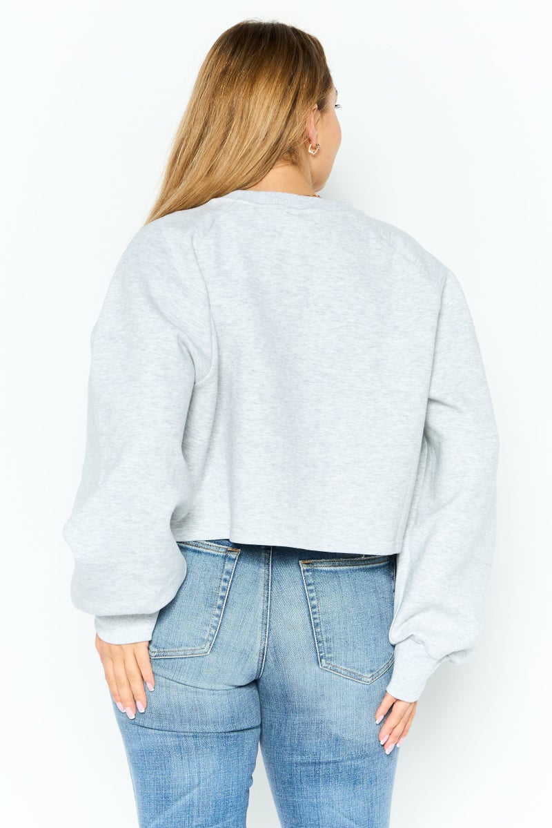 MONKI Women Crew Neck Heather Sweatshirts, Grey Heather - Image 4
