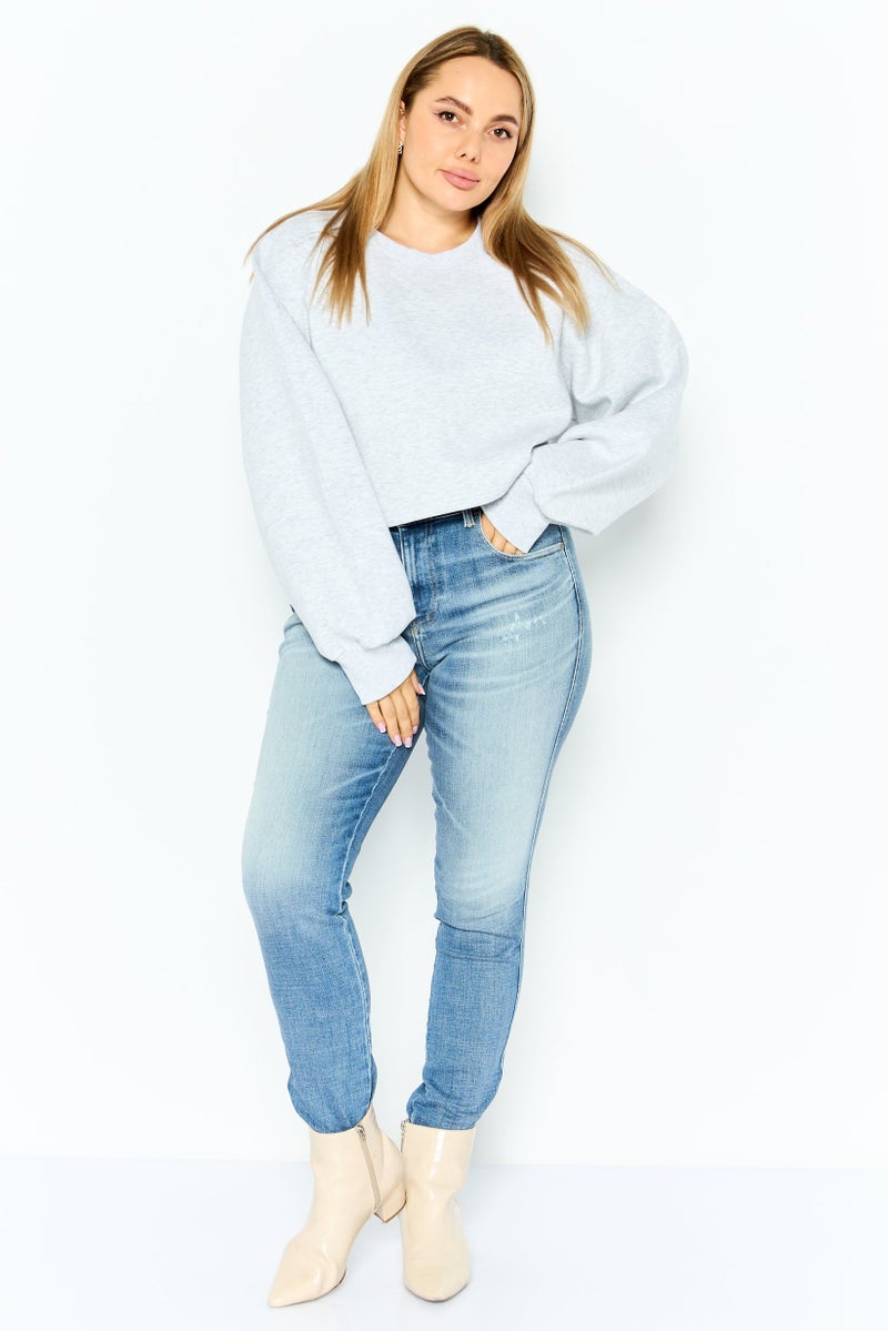 MONKI Women Crew Neck Heather Sweatshirts, Grey Heather - Image 2