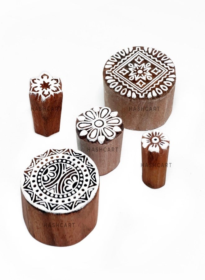 Hashcart Wooden Stamp Block for Textile Printing, Block Printing Stamps for Textile, Fabric, Tote Bags, Kids Craft Activity (Set of 5) - Image 1