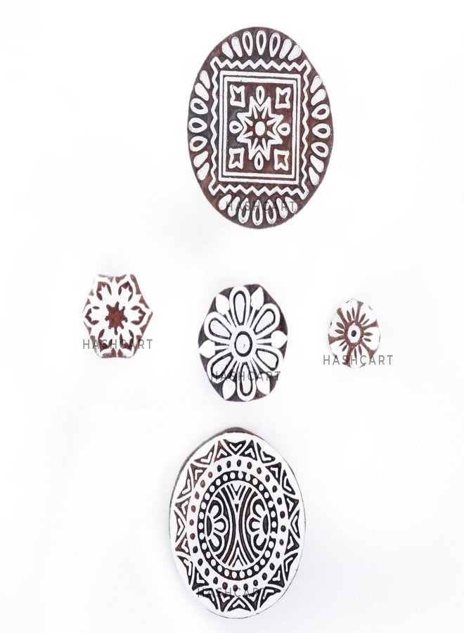 Hashcart Wooden Stamp Block for Textile Printing, Block Printing Stamps for Textile, Fabric, Tote Bags, Kids Craft Activity (Set of 5) - Image 2