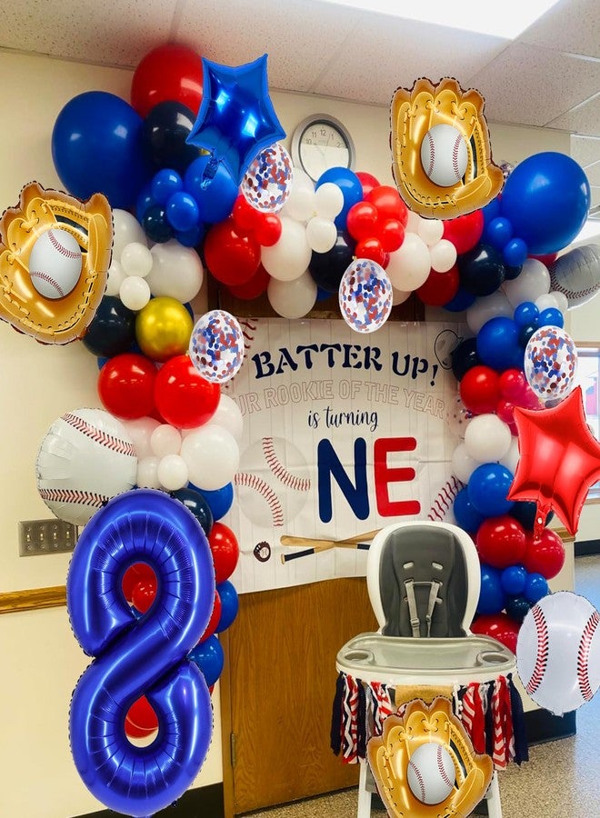 HEPAPATE Baseball Birthday Party Balloons, 32 Inch Navy Blue Foil Number 8 Balloon, Baseball Glove Foil Balloon, Red Blue Star Confetti Balloon for 8th Birthday Sports Theme Party Supplies - Image 5