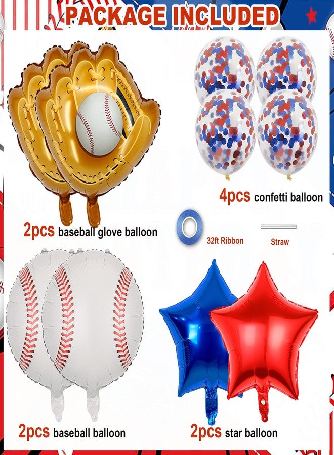 HEPAPATE Baseball Birthday Party Balloons, 32 Inch Navy Blue Foil Number 8 Balloon, Baseball Glove Foil Balloon, Red Blue Star Confetti Balloon for 8th Birthday Sports Theme Party Supplies - Image 2
