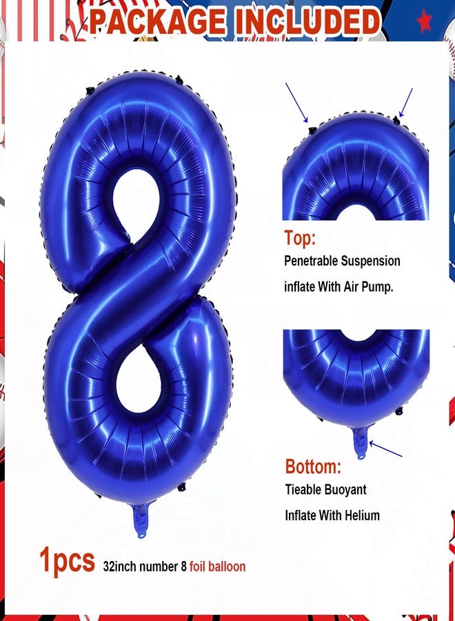 HEPAPATE Baseball Birthday Party Balloons, 32 Inch Navy Blue Foil Number 8 Balloon, Baseball Glove Foil Balloon, Red Blue Star Confetti Balloon for 8th Birthday Sports Theme Party Supplies - Image 3