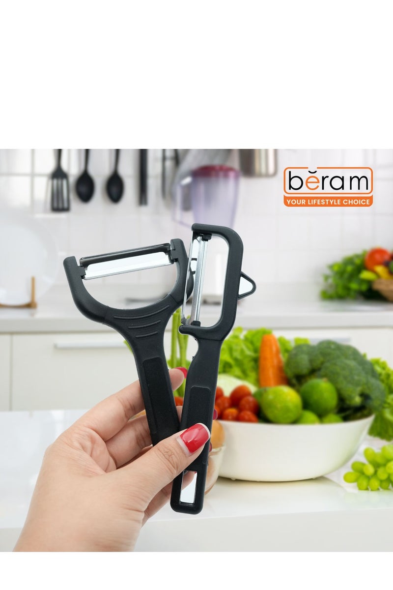 Beram 2-Piece Peeler Set, Ergonomic Handheld Peelers for Fruits & Vegetables BPA-Free Dishwasher Safe Includes Potato Eye Remover Sharp Blades for Effortless Peeling (Black)  - Image 2