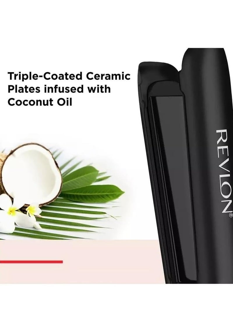 Revlon Smoothstay Coconut Oil-Infused Hair Straightener (25mm Triple-Coated Ceramic Plates, Floating Plates with Rounded Edges, Customizable Temperature up to 235°C, Travel Pouch Included) RVST2211P - Image 3