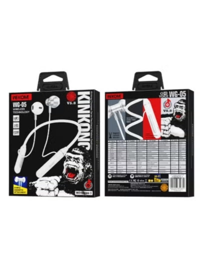 ويكومي WG-05 Neckband Wireless Earphones – Bluetooth 5.3 In-Ear Headphones with Magnetic Design, Deep Bass Sound, Noise Reduction Mic & 24H Battery Life | Lightweight Flexible Fit – White - Image 4