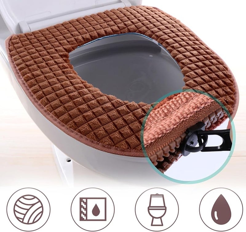 Brown Washable Reusable Toilet Seat Cover Zipper Potty Pad for Home - Image 2