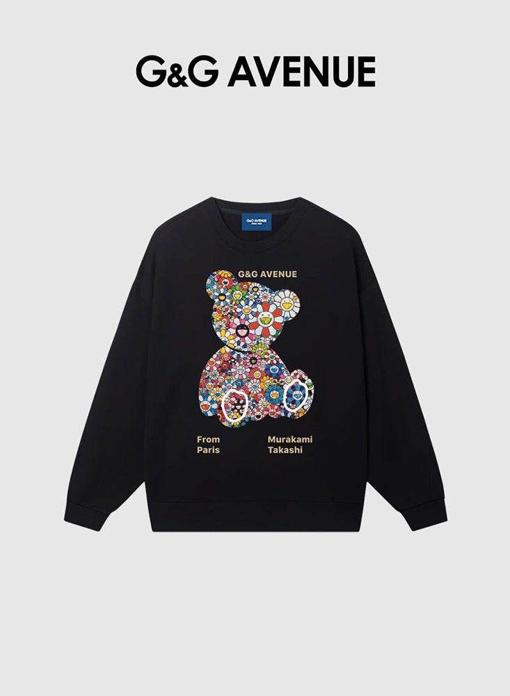 G&G AVENUE Men Spring and Autumn Long sleeved Top Loose and Fashionable Sportswear Bear Printed Round Neck Long sleeved Bottom Shirt  - Image 2