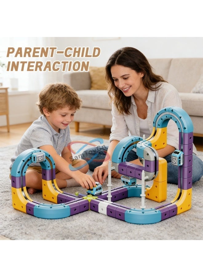 Twisoo Magnetic Track Go STEM Building Set 54PCS DIY Race Track with Electric Magnetic Car, 3D Loop Track Construction Toy, Educational STEM Learning Toy for Kids Boys & Girls Ages 3+ - Image 3