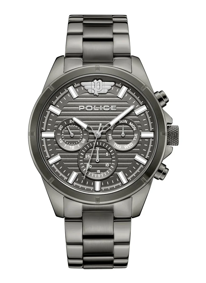 بوليس Malawi 45mm Ion-Plated Gun Case Multifunction Watch with Satin Charcoal Dial & 316L Stainless Steel Bracelet