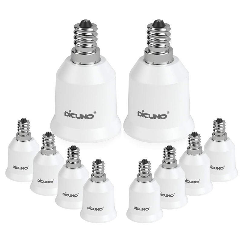 DiCUNO E12 to E26 Socket Adapter, Candelabra E12 to Medium (Standard) E26 Socket Converter, LED Light Bulb Converter, 200W Max, 200℃ Heat Resistant, 10-Pack - Image 1