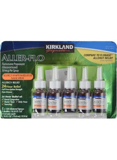 KIRKLAND SIGNATURE Aller-Flo Fluticasone Propionate (Glucorticoid) 5 Bottles x 120 Metered Sprays 0.54 Fl OZ per Bottle (15.8 mL x 5) 2.70 OZ Total (79 mL Total) 600 Total Sprays Total, 1-Pack
