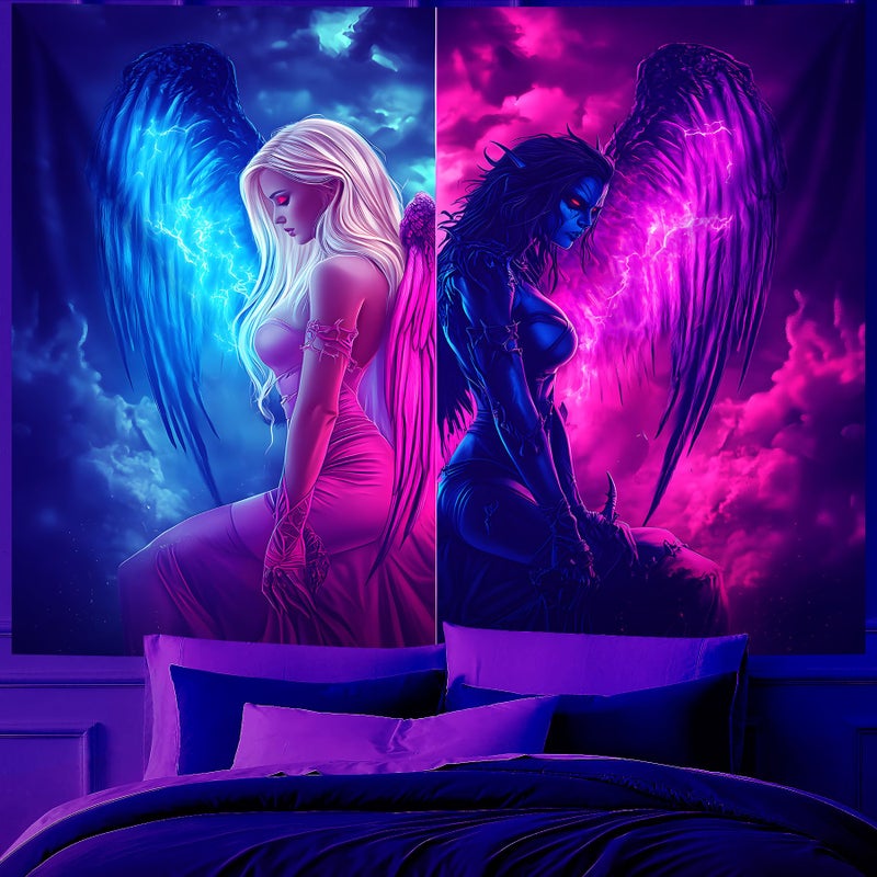 BVBOX Blacklight Tapestry,WingTapestry Glow In The Dark,UV Reactive Black Light Upright Posters Wall Hanging for Bedroom Dorm Living Room Backdrop Decor (wing7, 59L" x 51W") - Image 1