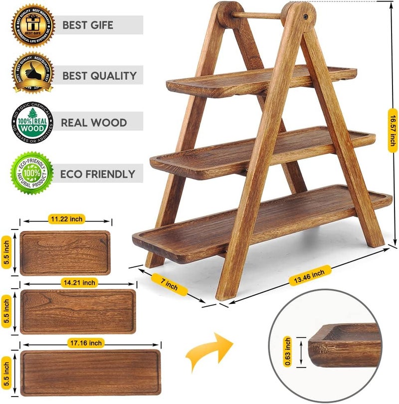 Manspdier Wood 3 Tier Serving Tray, Rectangle Platter, Farmhouse Cupcake Stand, Rustic Vintage Party Dishes for Entertaining - Image 3