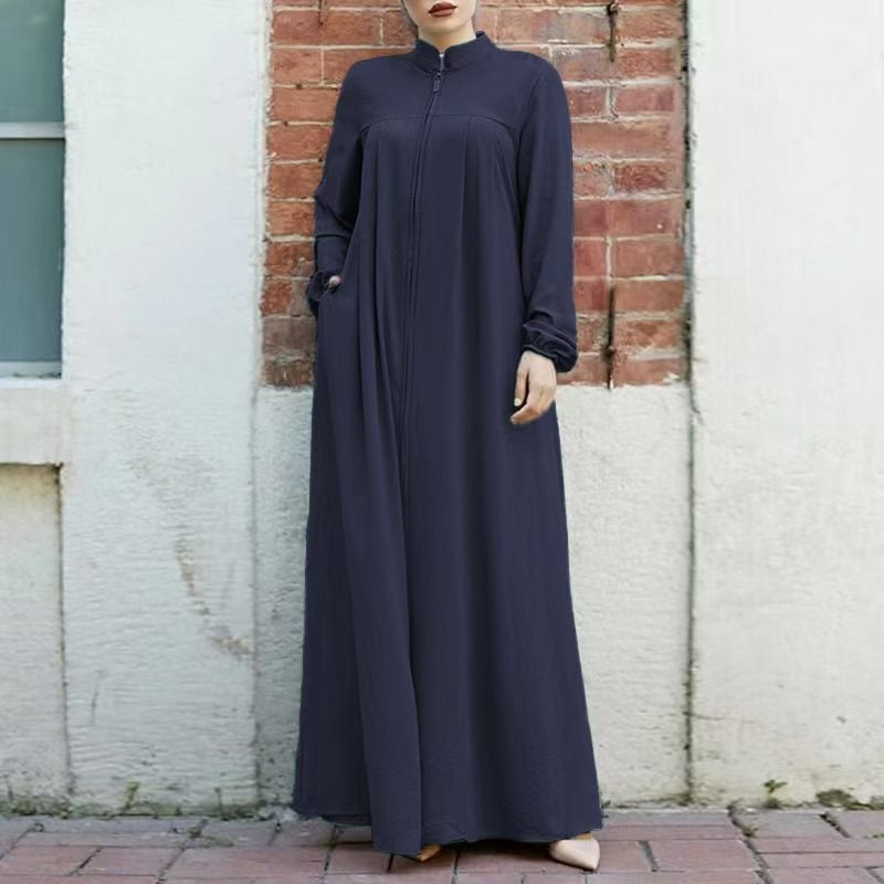فستان نسائي بقصة A بقبة عالية وأكمام منتفخة - Image 1