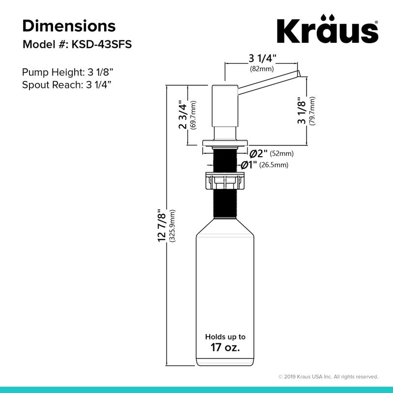 Kraus موزع صابون ومرطب كراوس للمطبخ من الفولاذ المقاوم للصدأ الخالي من البقع، KSD-43SFS - Image 5