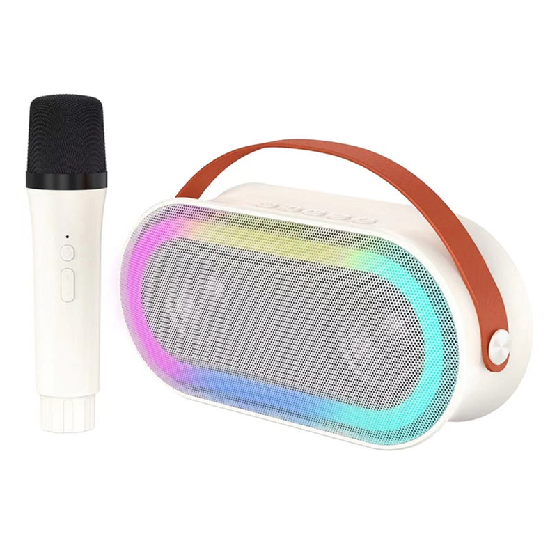 Portable Karaoke Machine: 1 Wireless Mic, Compact Leather Handle - BT 5.3 Connectivity, Versatile Sound Modes for Kids Home Outdoor Use - Image 1