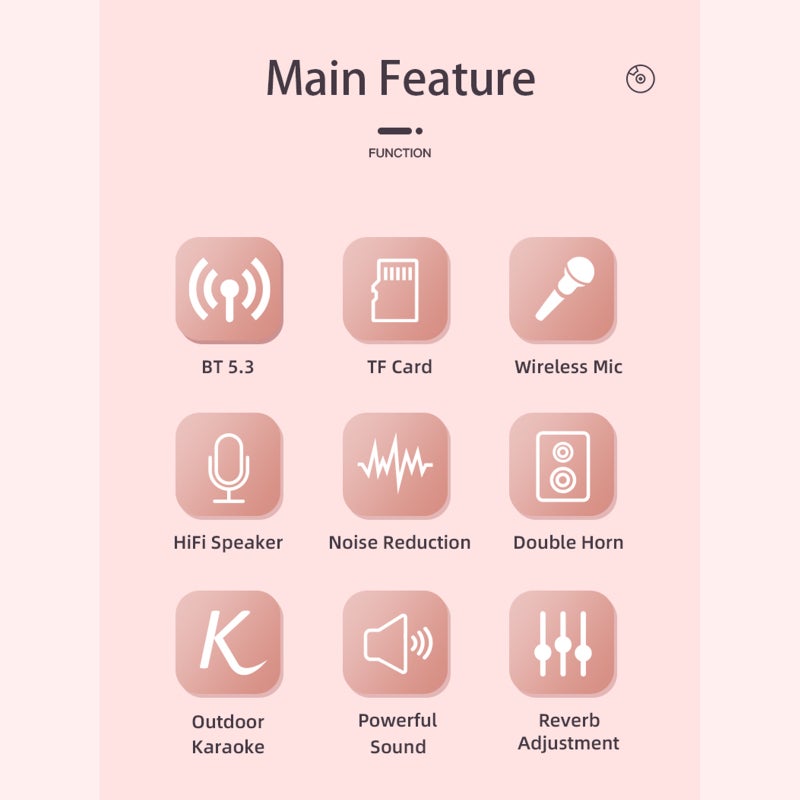 Portable Karaoke Machine: 1 Wireless Mic, Compact Leather Handle - BT 5.3 Connectivity, Versatile Sound Modes for Kids Home Outdoor Use - Image 2
