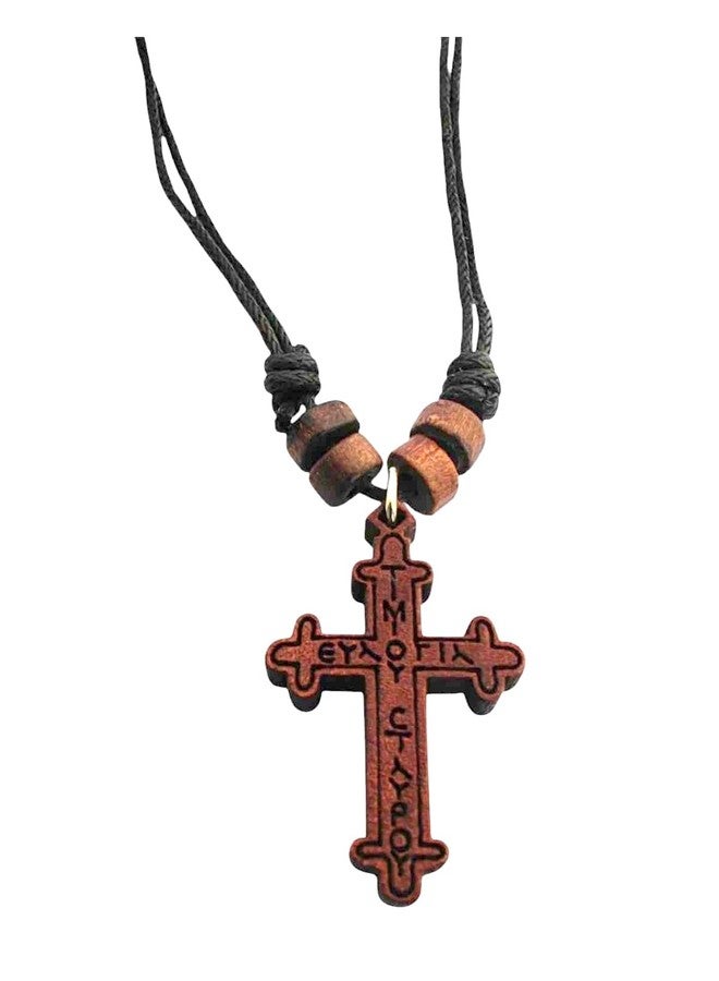 Iconsgr قلادة أيقونية مسيحية أرثوذكسية يونانية مع صليب خشبي / 2 - Image 1