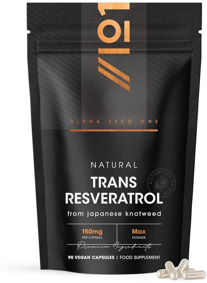 ALPHA01 Natural Trans-Resveratrol 150 mg – Supports Antioxidant Defense, Heart & Cellular Health, Made in UK, 90 Capsules - Image 1