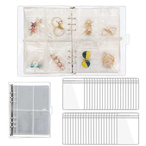 LingLingo Earring Organizer Travel Jewelry Case Container Transparent Jewelry Storage Book Bag for Ring, Necklace, Bracelets, Stud (96 Grids + 96 Small Thicken PVC Zipper Bags) - Image 1