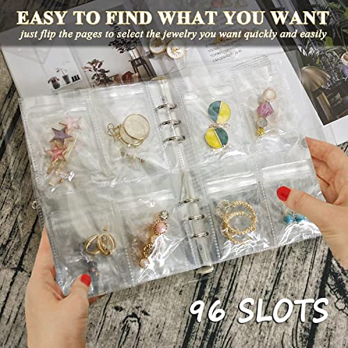 LingLingo Earring Organizer Travel Jewelry Case Container Transparent Jewelry Storage Book Bag for Ring, Necklace, Bracelets, Stud (96 Grids + 96 Small Thicken PVC Zipper Bags) - Image 2