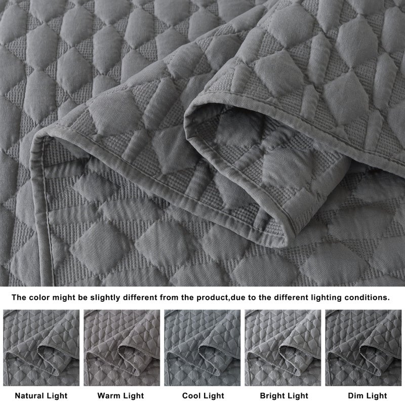 WDCOZY Oversized California Cal King Size Quilt Bedding Sets with Pillow Shams, Dark Grey Lightweight Soft Bedspread Coverlet Bed Cover, All Season Spring Summer, 3 Pieces, 116x106 inches - Image 3