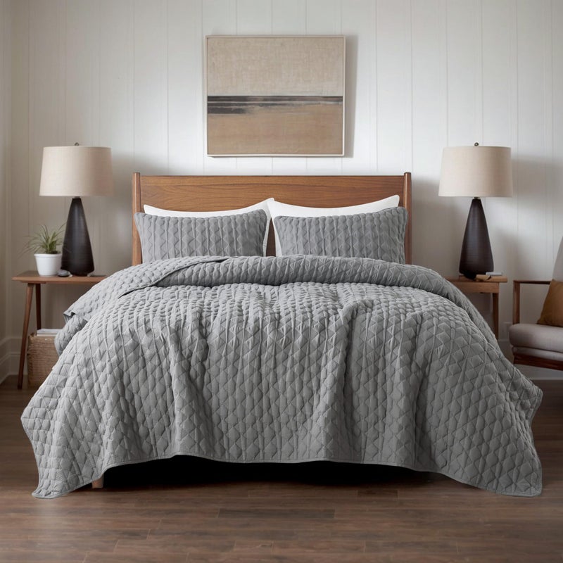 WDCOZY Oversized California Cal King Size Quilt Bedding Sets with Pillow Shams, Dark Grey Lightweight Soft Bedspread Coverlet Bed Cover, All Season Spring Summer, 3 Pieces, 116x106 inches - Image 2